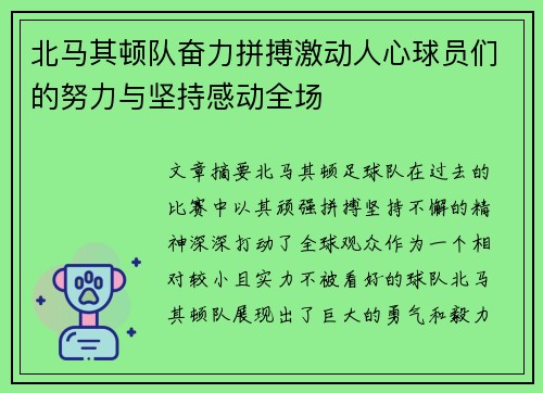 北马其顿队奋力拼搏激动人心球员们的努力与坚持感动全场